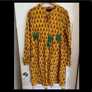 Macrame Bohemia Blockprint dress with tassels